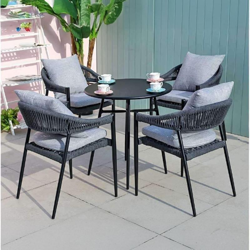 🛋️ Cafe & Restaurant Set – Black × Grey (4 Chairs + Table)