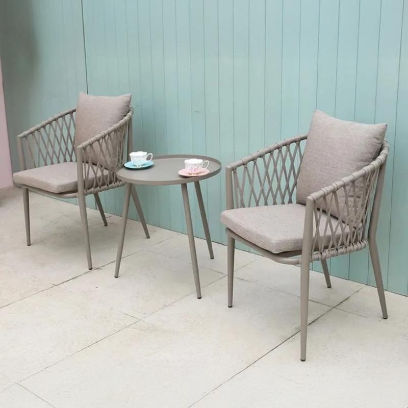 🛋️ Outdoor Set – Grey Strap × Beige Fabric (3 Pieces)