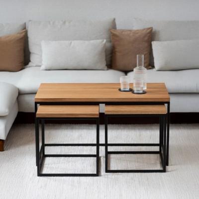 🪑 Indoor Nesting Table Set – Black × Wood (3 Pieces)