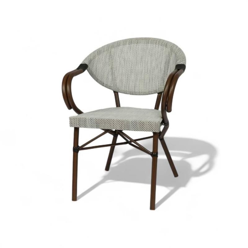 🪑 Outdoor Chair – Grey Mesh × Brown