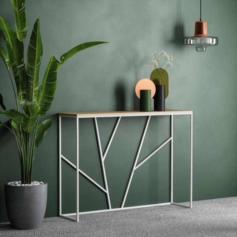 🪑 Console Table – White Metal × Wooden Top
