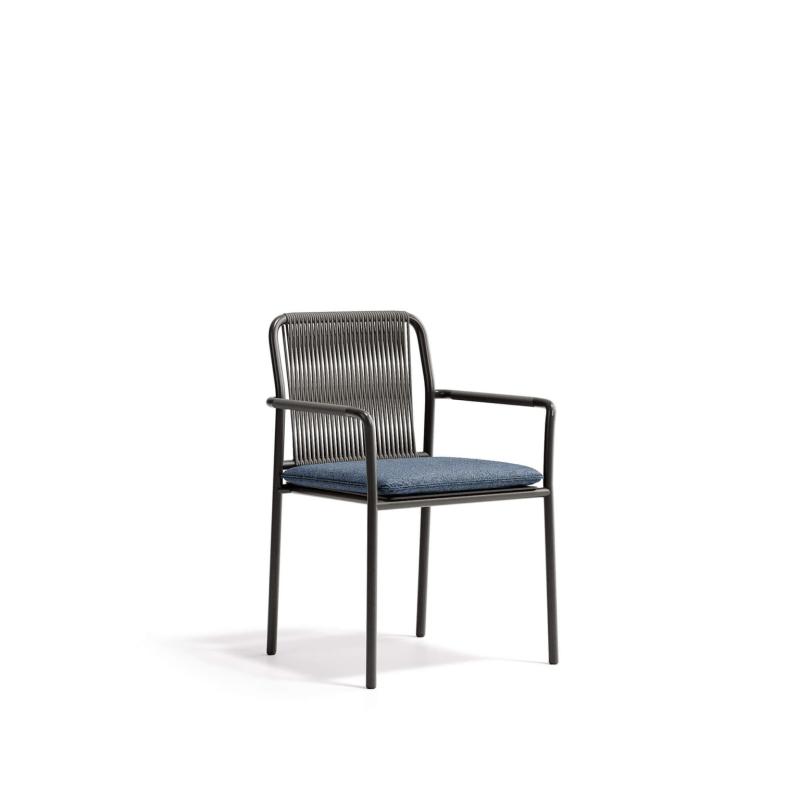 🪑 Outdoor Chair – Black Frame × Grey Rope × Grey Cushion