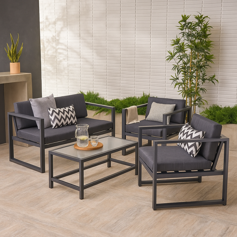🛋️ Outdoor Set – Grey × Black (4 Pieces)