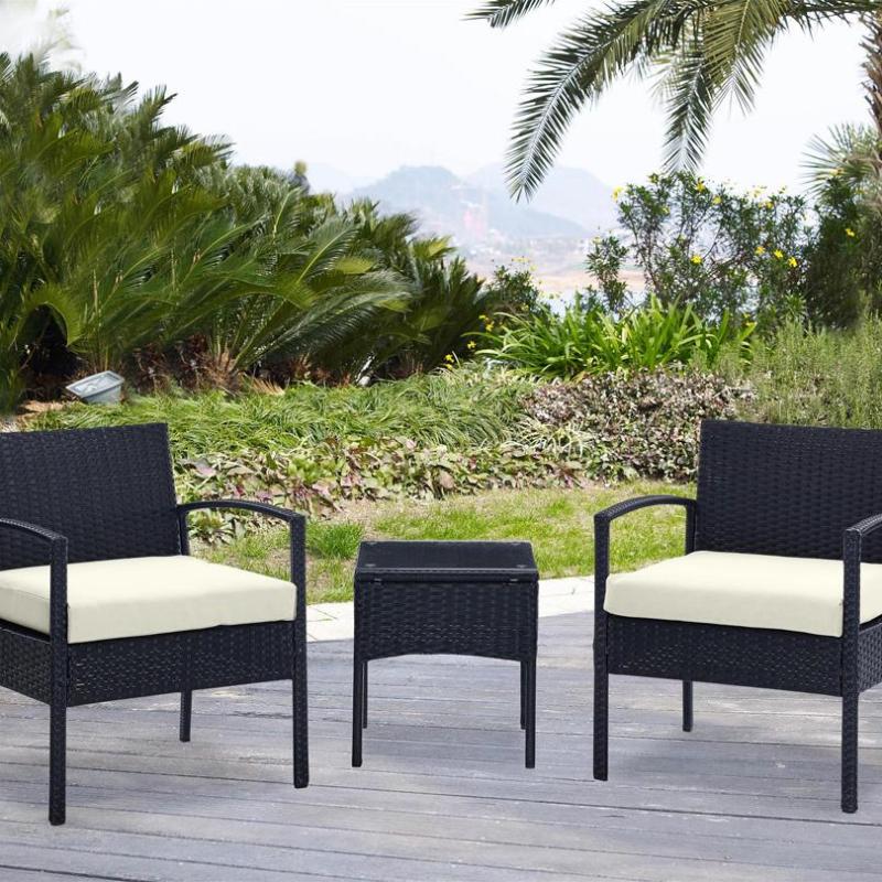 🪑 Rattan Set – 2 Chairs + Table – Black × Off White