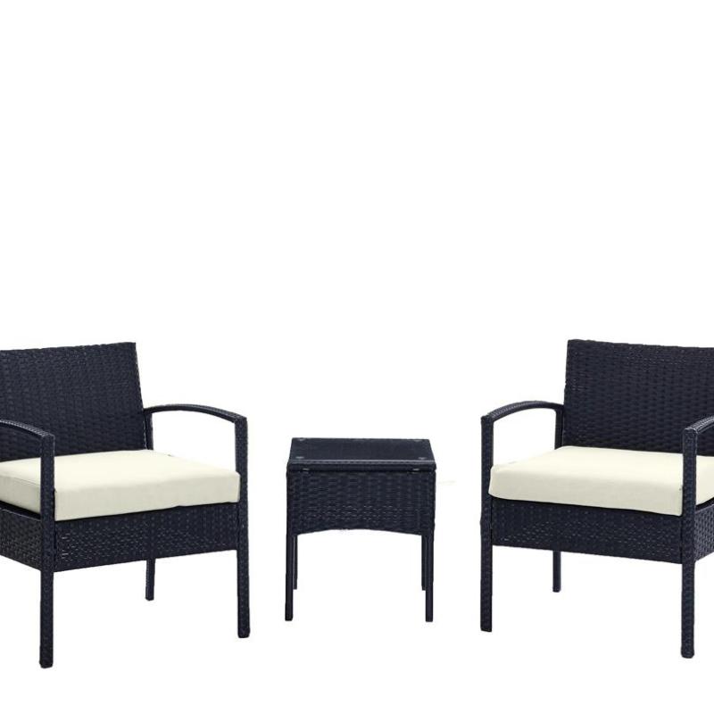 🪑 Rattan Set – 2 Chairs + Table – Black × Off White